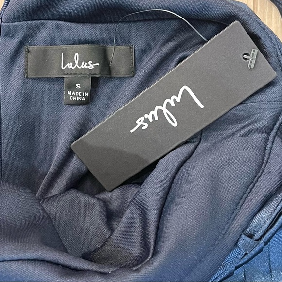 Lulu's Navy Satin Pleated Maxi Dress with Lace-Up Back - Picture 6 of 13